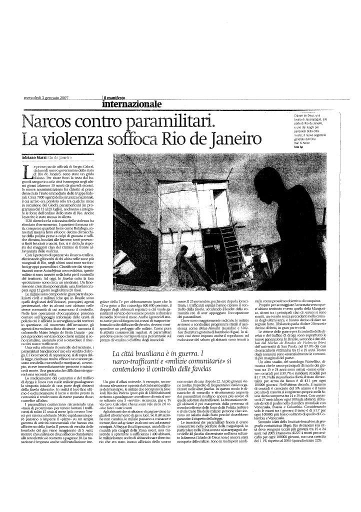 Narcos contro paramilitari, la violenza soffoca Rio - il manifesto 1-7